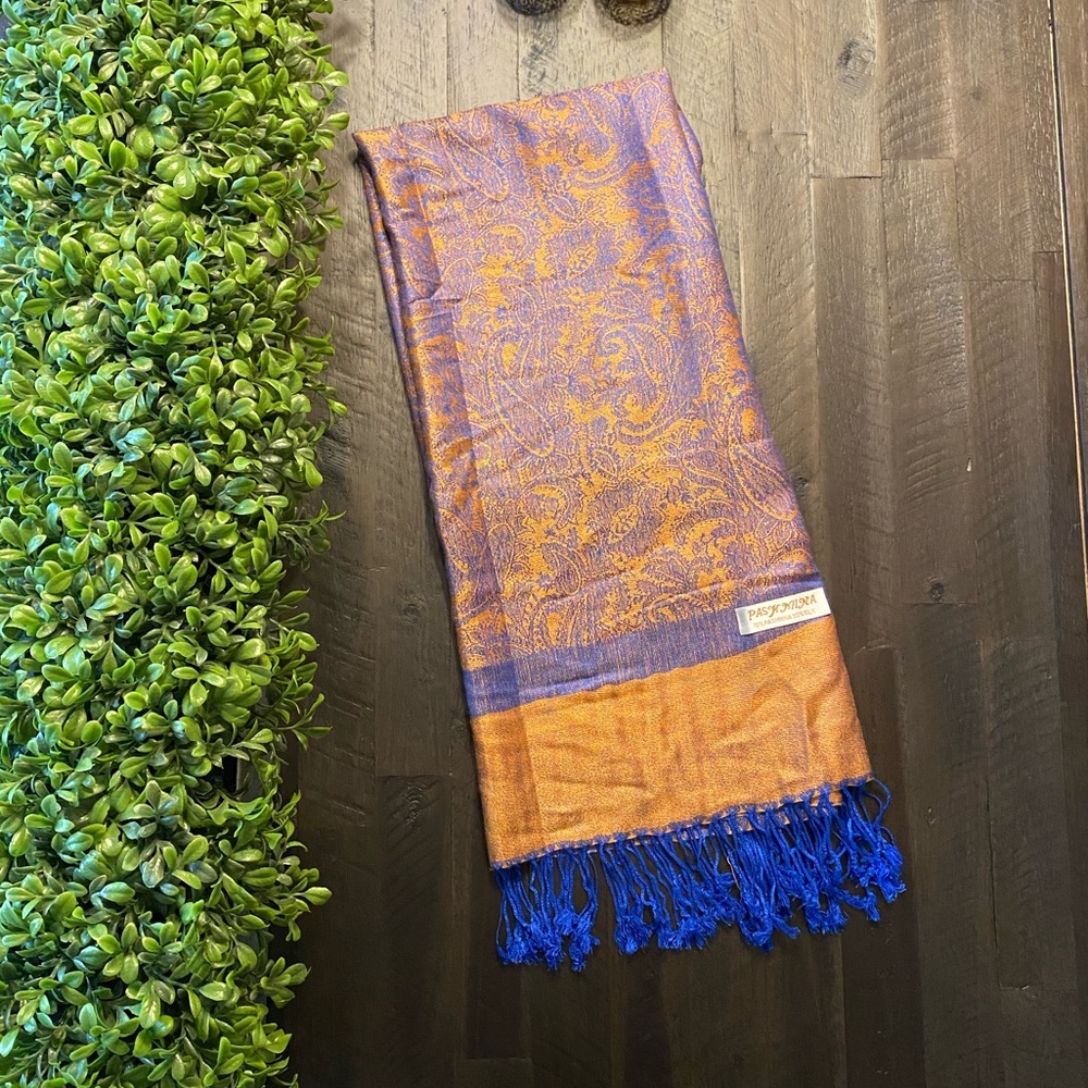 Stunning Blue & Orange Pashmina